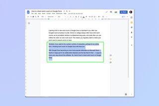A screenshot showing the steps required to view word count on Google Docs