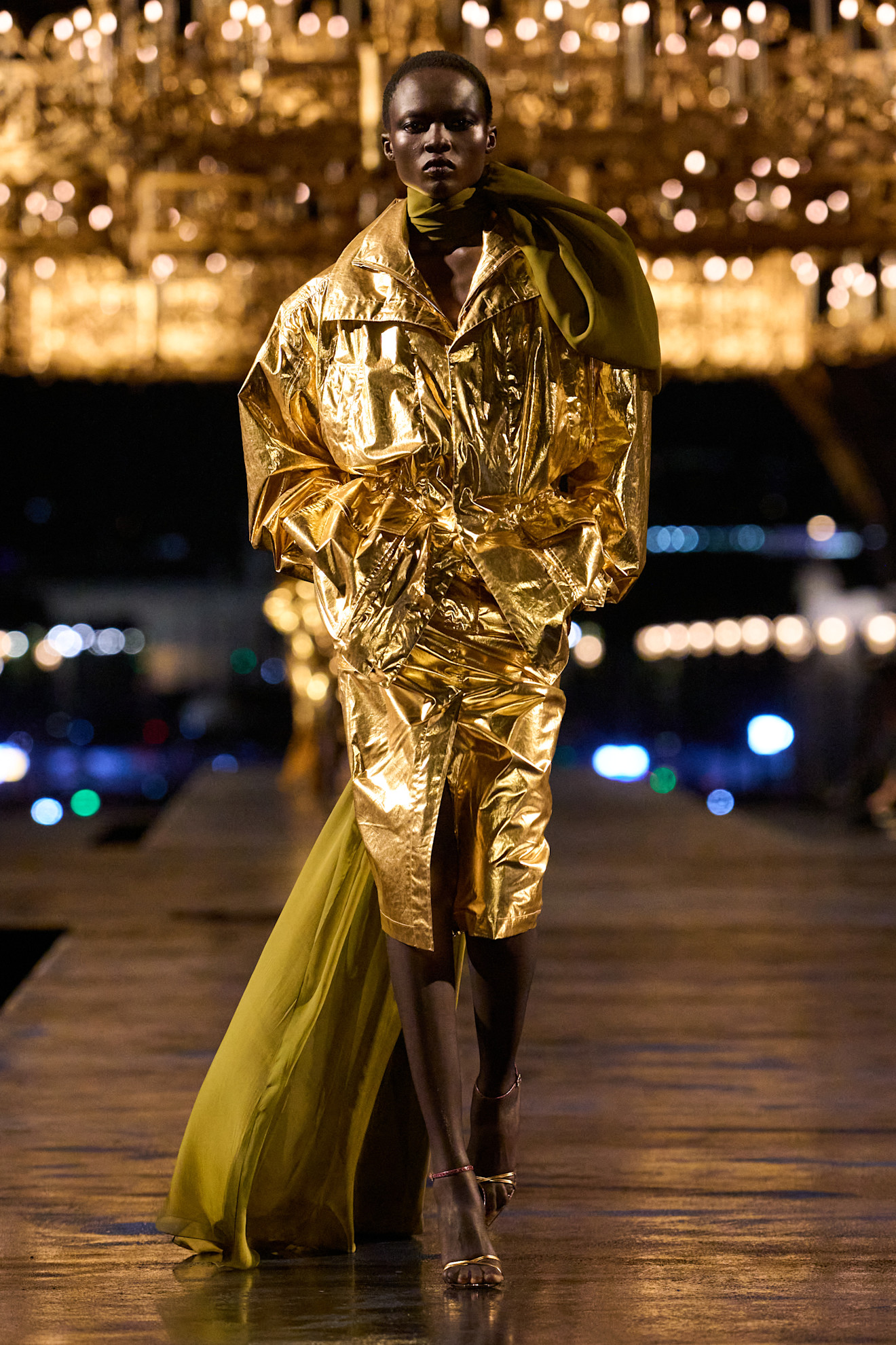 An image of the gold colour trend on the Saint Laurent SS27 runway.
