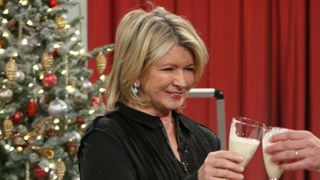 martha stewart in front of a christmas tree