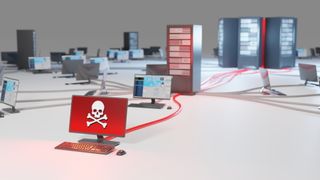 graphic representation of a PC spreading malware