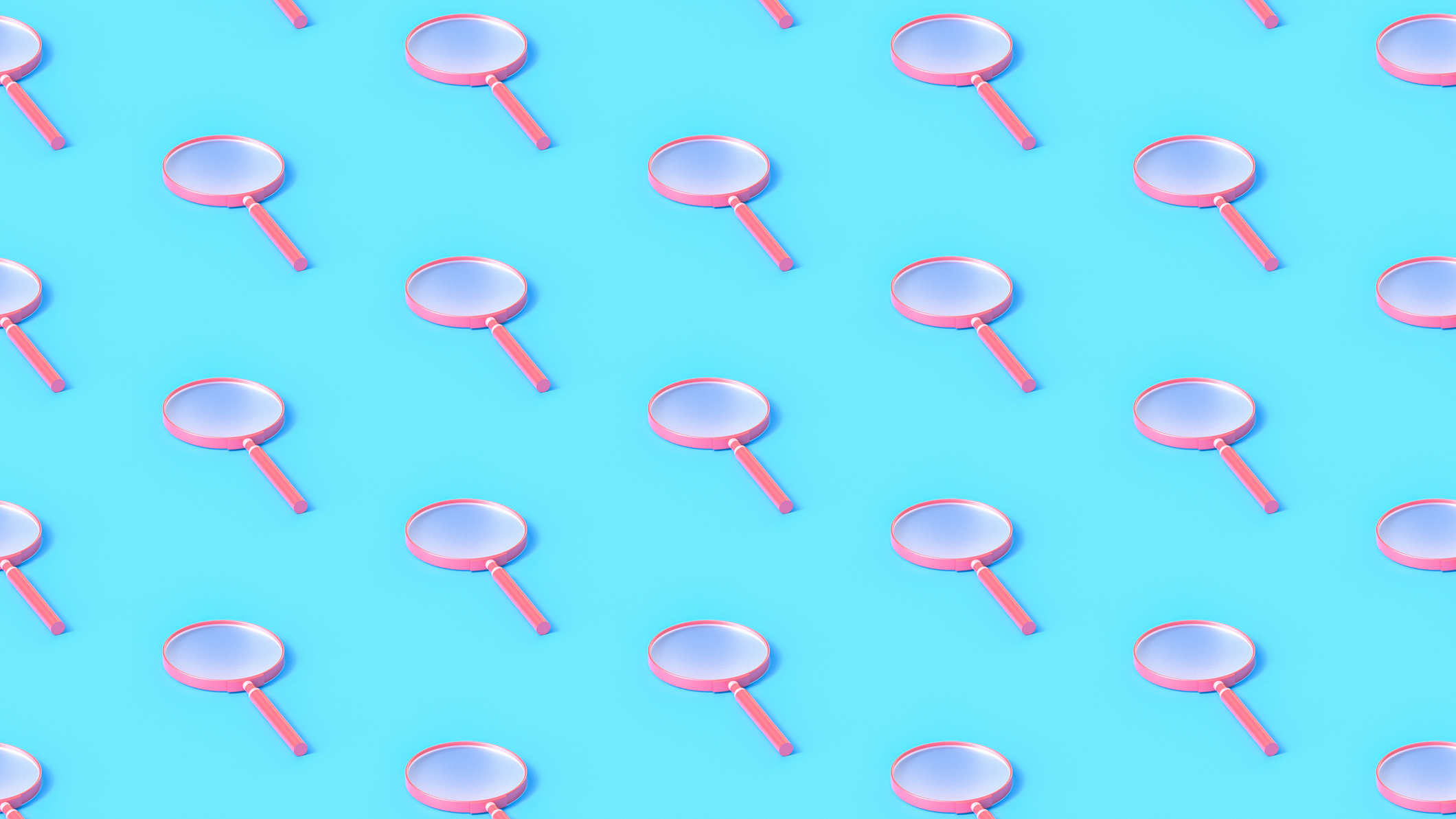 A repeating pattern of pink magnifying glasses on a light blue background