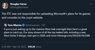 @DouglasLFarrar: The FTC was not responsible for uploading Microsoft's plans for its games and consoles to the court website.