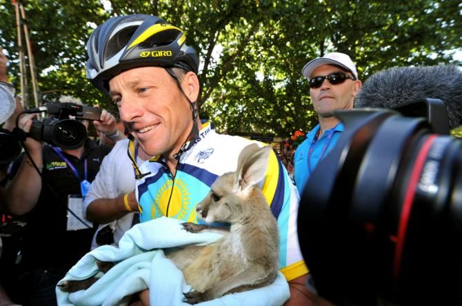 Lance Armstrong with a joey