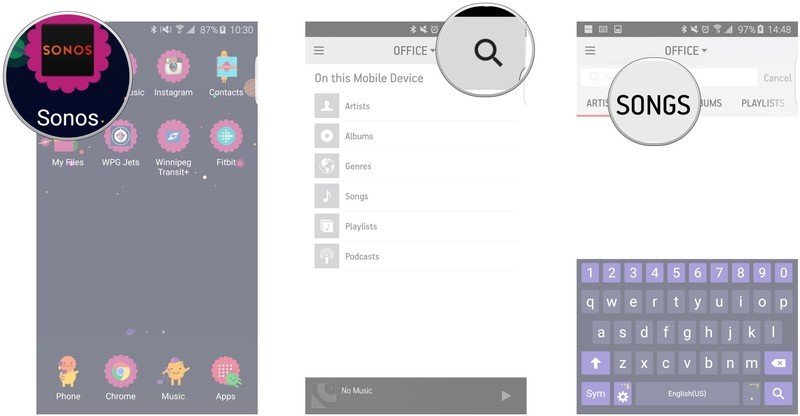 Launch the Sonos app, tap the search button, choose a category under which to search
