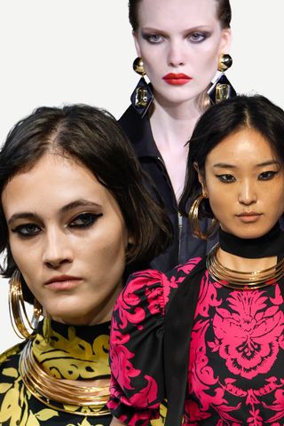 Models wearing stand-out liner make-up trend 2024