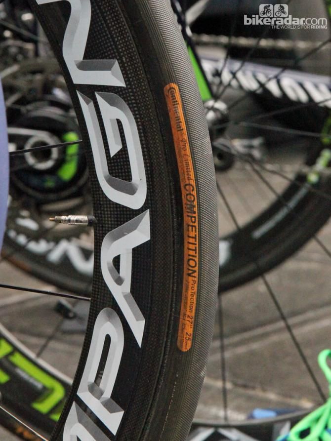 25mm-wide Continental Competition Pro Limited ProTectioni tubulars for this Movistar rider