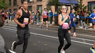 NEW YORK, NEW YORK - NOVEMBER 05: TJ Holmes and Amy Robach run during the 2023 TCS New York City Marathon on November 05, 2023 in New York City.