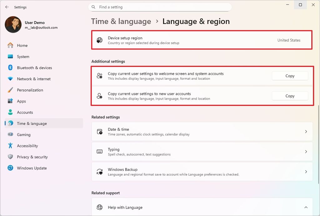 Windows 11 Settings copy user settings
