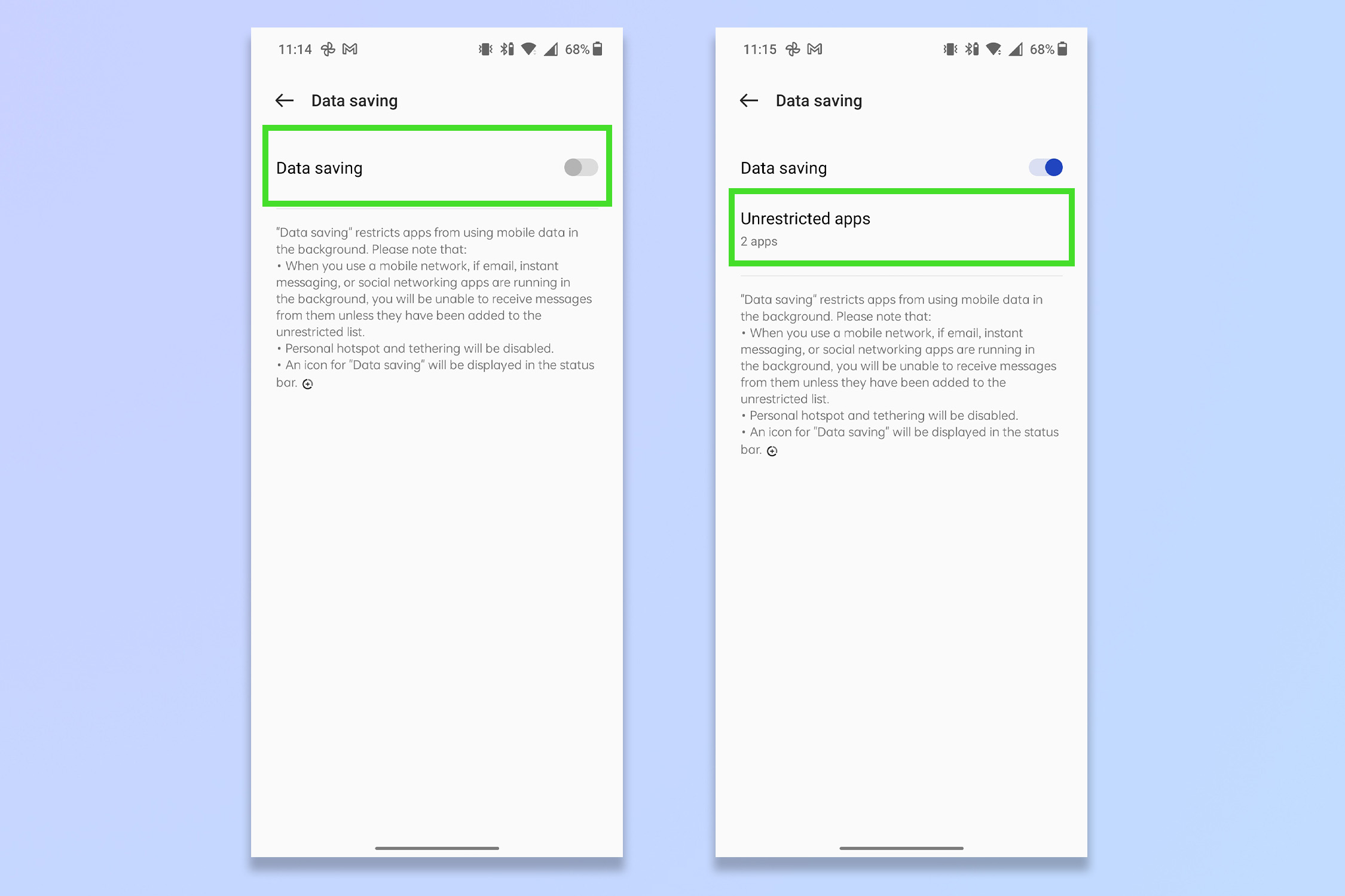 The fifth step to restricting background data on Android