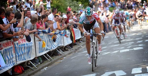 Philippe Gilbert makes his winning move on the Mur de Huy.