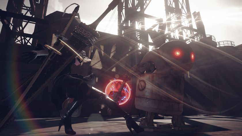 nier automata screenshot showing 2B battling a robot