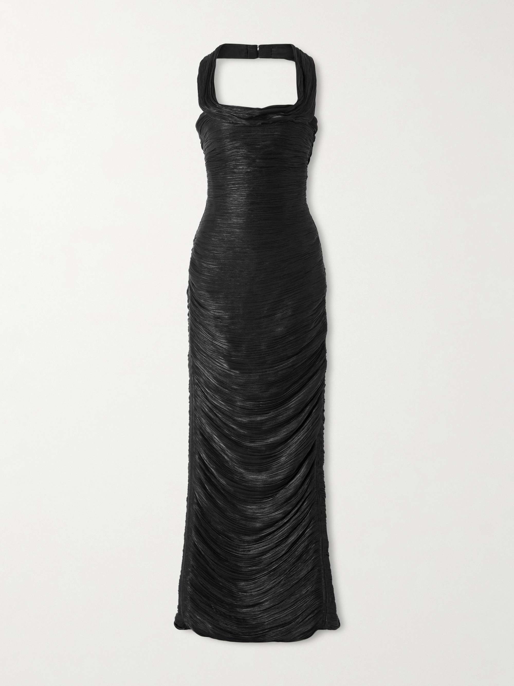 Ruched Pliss&amp;eacute; Halterneck Gown