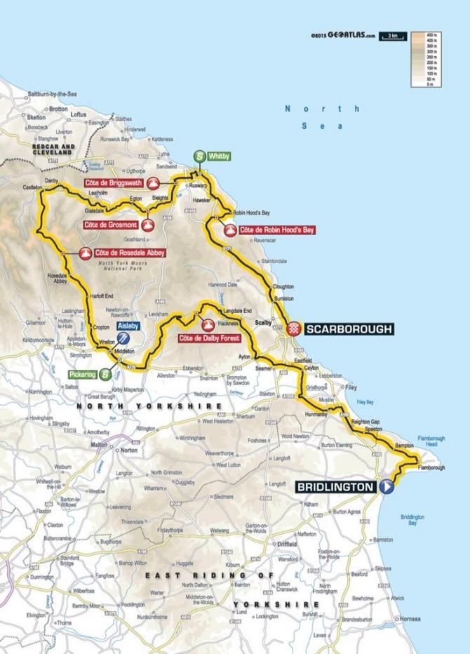 Stage 1 of the 2015 Tour de Yorkshire is from Bridlington to Scarborough