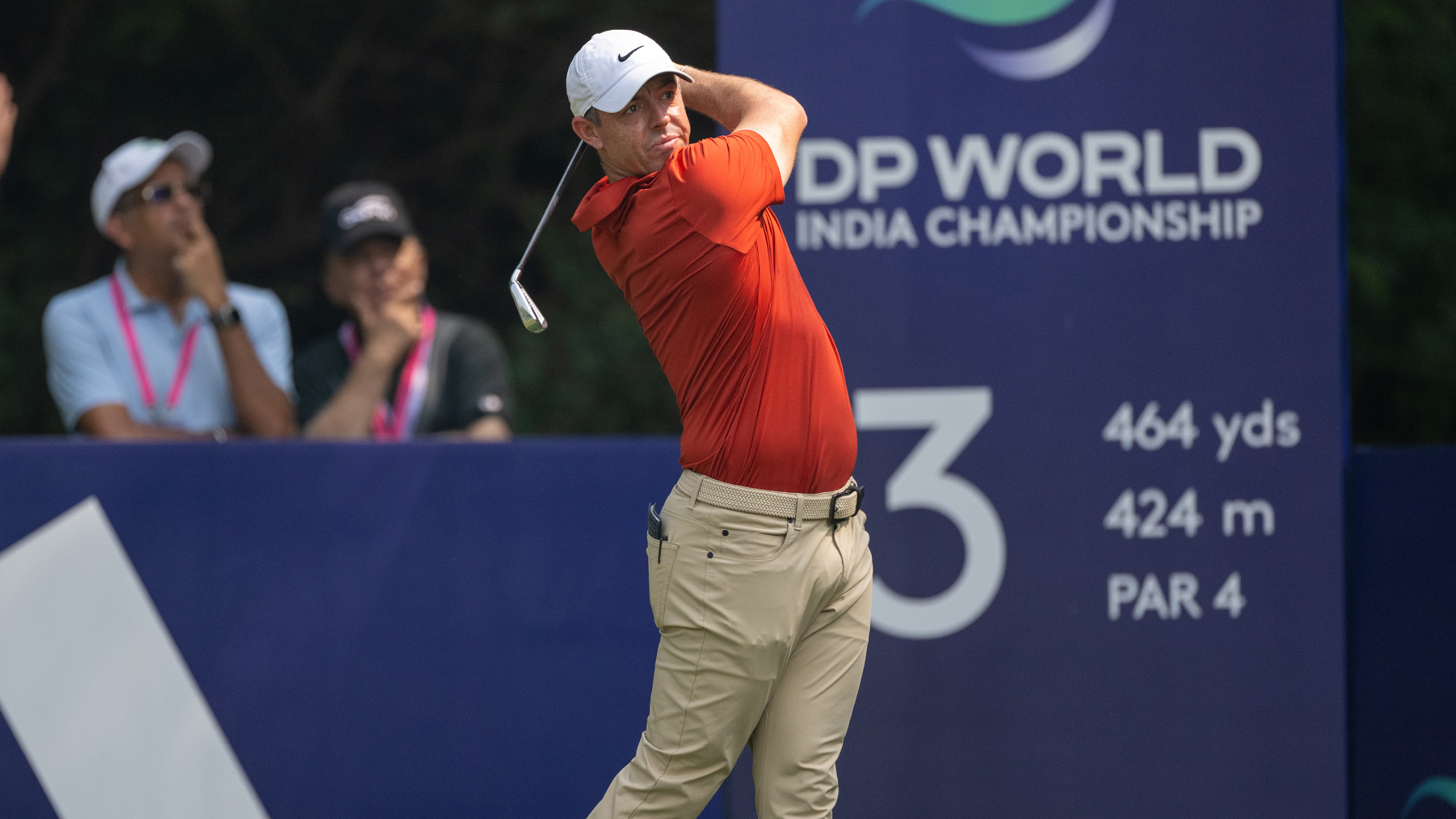 Rory McIlroy takes a tee shot at the DP World India Championship 