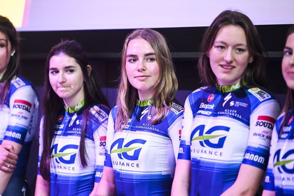 AG Insurance Soudal QuickStep Fien Masure pictured during the presentation of the 2023 roster of the AG Insurance Soudal QuickStep womens cycling team Thursday 23 February 2023 in Brussels BELGA PHOTO TOM GOYVAERTS Photo by Tom Goyvaerts BELGA MAG Belga via AFP Photo by TOM GOYVAERTSBELGA MAGAFP via Getty Images