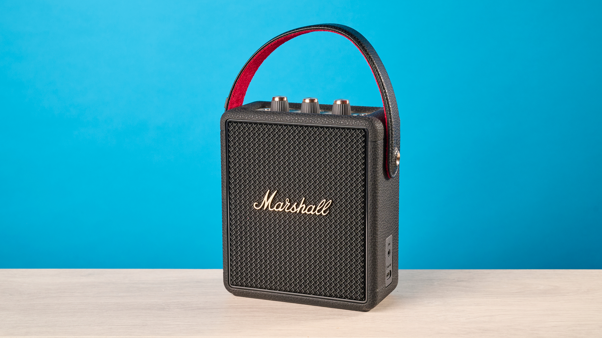 Marshall Stockwell III portable Bluetooth speaker in black and brass