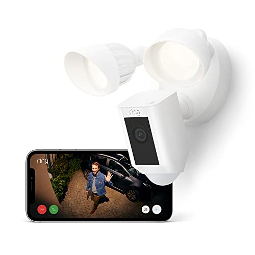 Ring Floodlight Cam Wired Plus | Outdoor Security Camera 1080p Hd Video, Led Floodlights, Siren, Wifi, Hardwired | Alternative to Cctv System | 30-Day Free Trial of Ring Home | White