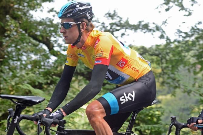 Tour of Britain leader Bradley Wiggins (Sky) on the second category climb of Mamhead