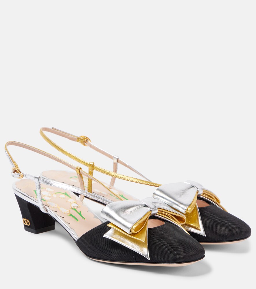 Bowow 45 Moiré and Leather Slingback Pumps