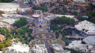 An aerial view of an empty Walt Disney World in Florida.