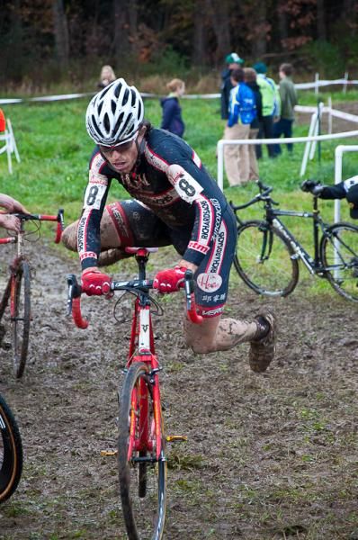 Josh Dillon takes a bike change.