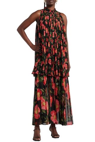 Harbison Floral Long Sleeve Pleat Maxi Dress