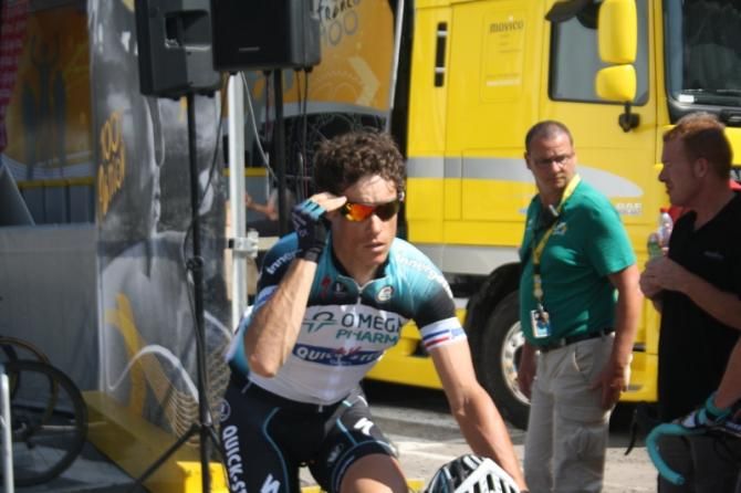 Sylvain Chavanel (Omega Pharma-QuickStep) adjusts his glasses after signing on in Saint-Girons