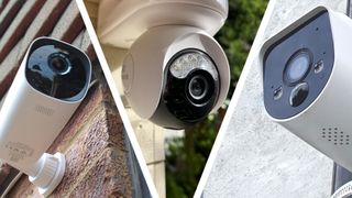 Split image of three home security cameras