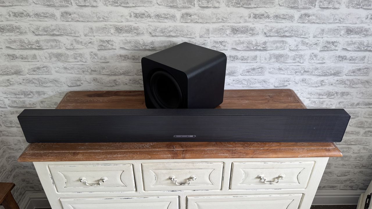 Samsung HW-QS700F on tabletop with sub