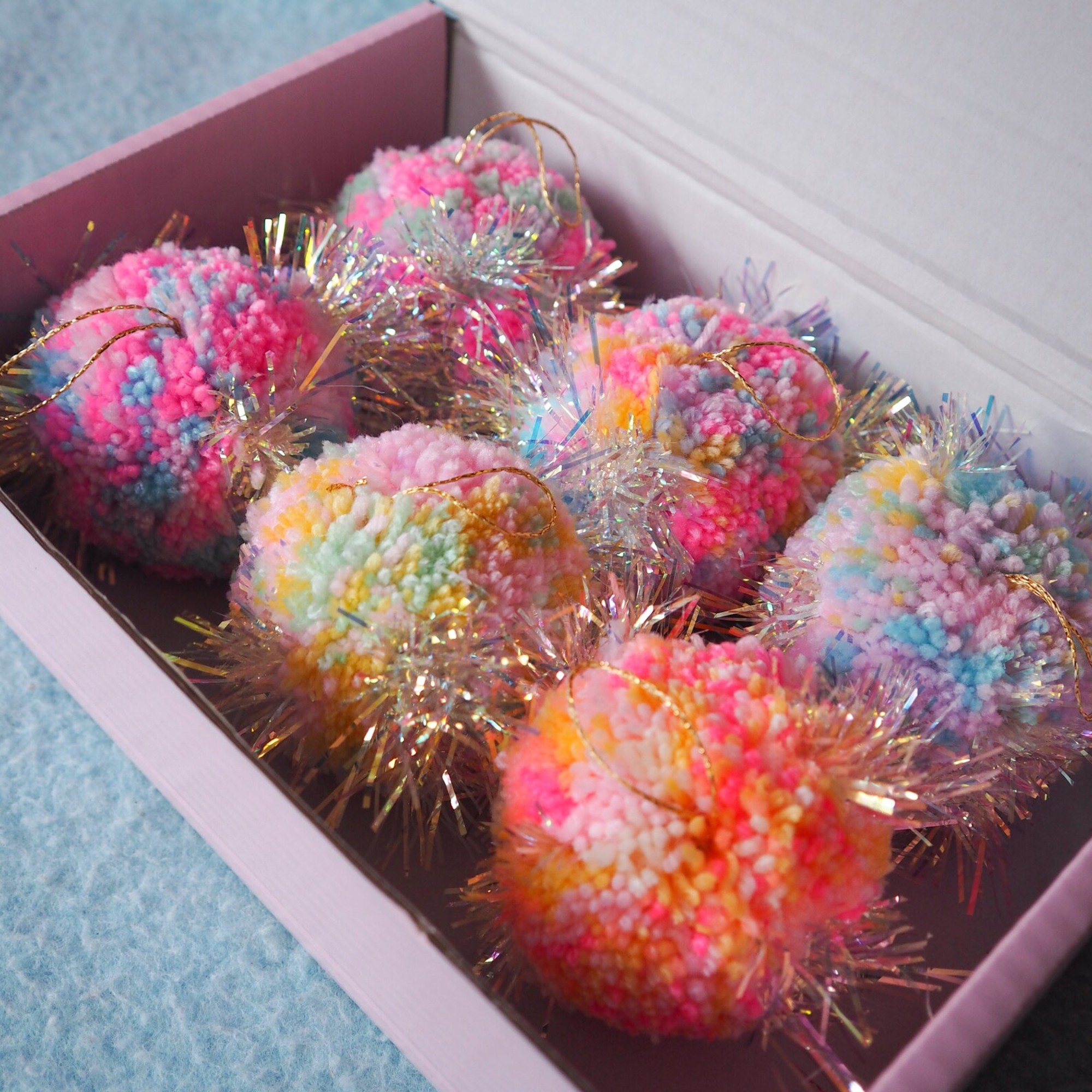 Fat PomPoms Pastel Tinsel Bauble Decorations