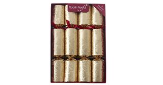 A pack of gold and red Christmas crackers