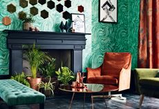green and copper living room