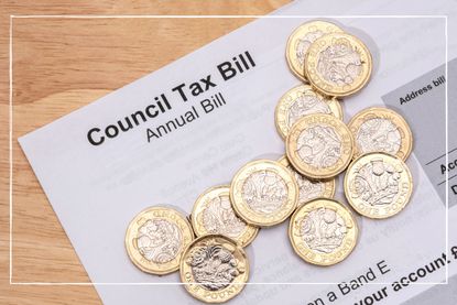 Annual council tax bill with pile of pound coins spread over the top