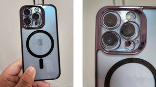 Photos showing an iPhone 13 Pro in an iPhone 14 Pro case