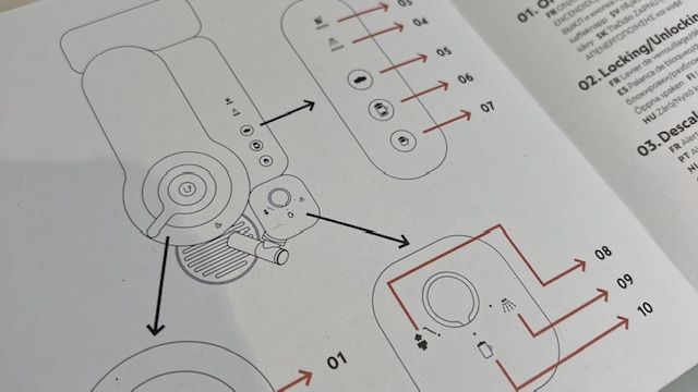 Image from a page of the manual showing an overview of the parts and functions of the vertuo lattissima machine