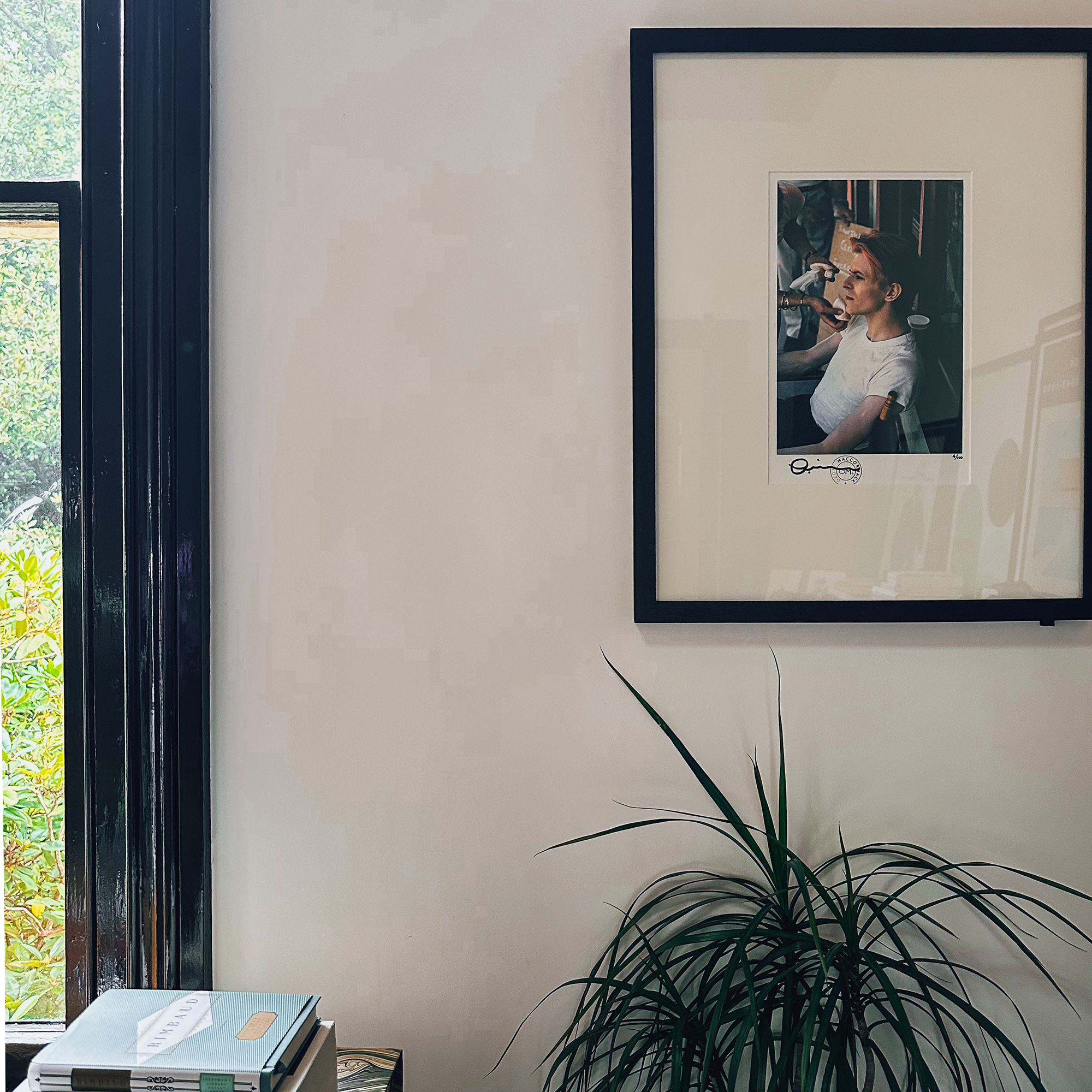 art print of David Bowie on a white wall