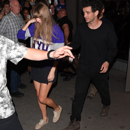 Taylor Swift and Matty Healy seen leaving 'The Electric Lady' studio in Manhattan on May 16, 2023 in New York City.