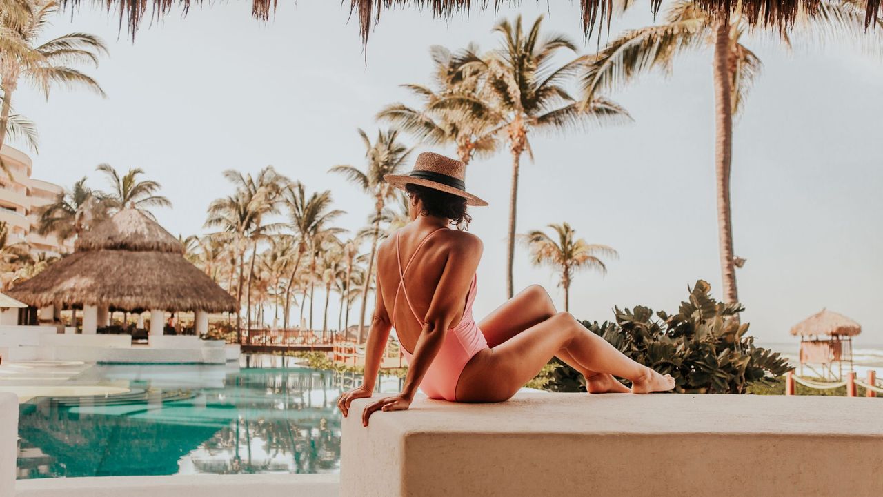 woman by the pool