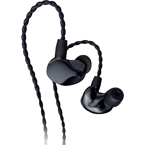 Razer Moray ストリーミング用インイヤーモニター: ハイブリッドデュアルドライバー音響設計 - 人間工学に基づいた薄型形状 - パッシブノイズアイソレーション - オーバーイヤー編組ワイヤー - カスタムイヤーチップとキャリングケース - ブラック