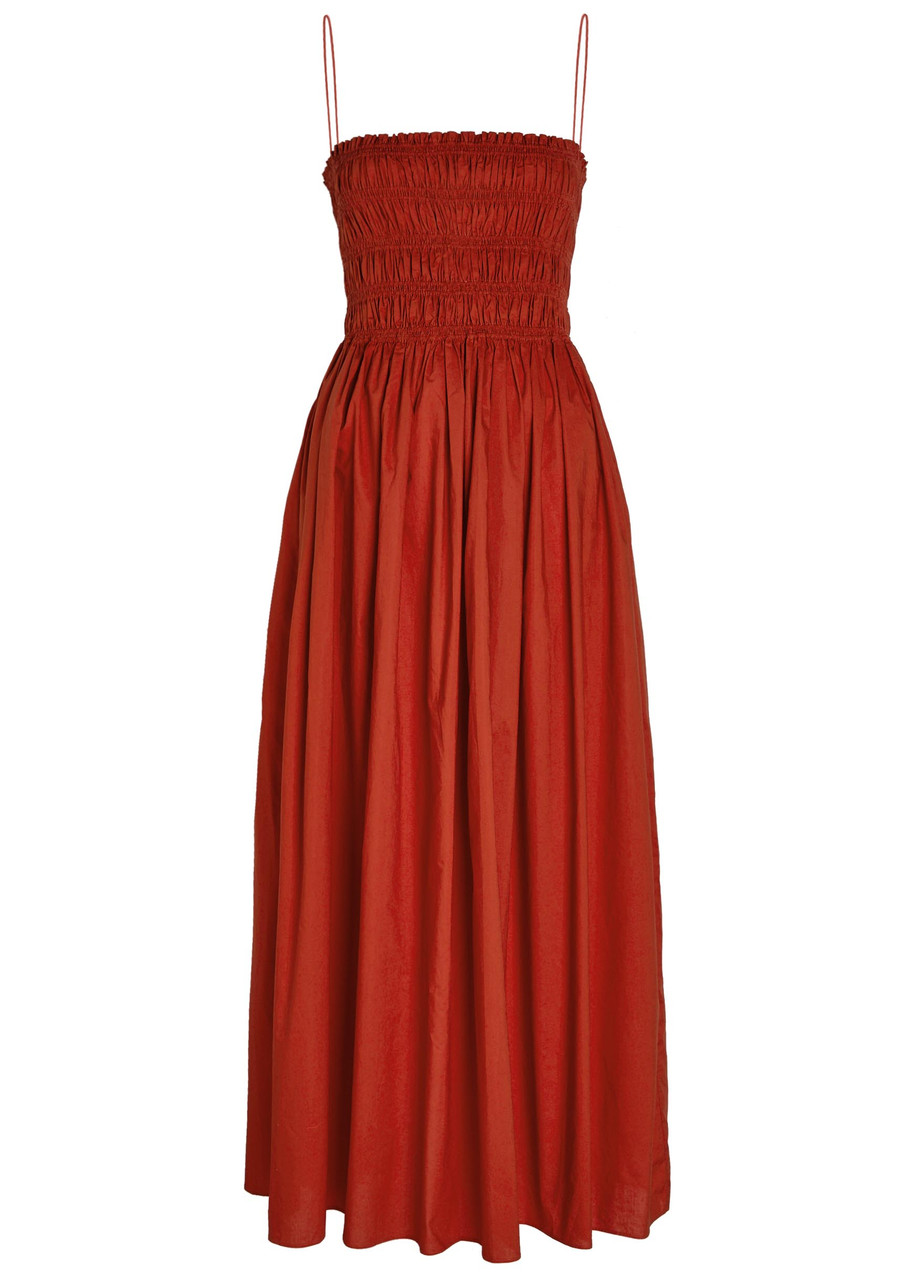 Shirred Cotton-Poplin Midi Dress