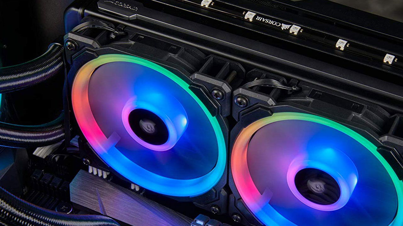 Corsair LL120 RGB fan lit up inside a PC