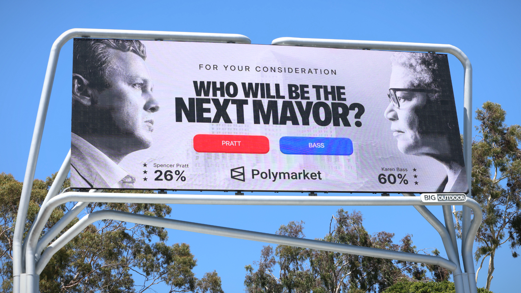 Billboard wrongly projecting Spencer Pratt-Karen Bass mayoral runoff in Los Angeles