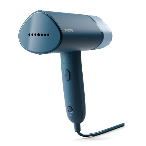 Philips 3000 Series Handheld Steamer, 1000w, 20 G/min Steam, Kills Germs, Detachable 100ml Water Tank, Compact + Foldable, Plastic Plate, Blue (sth3000/26)