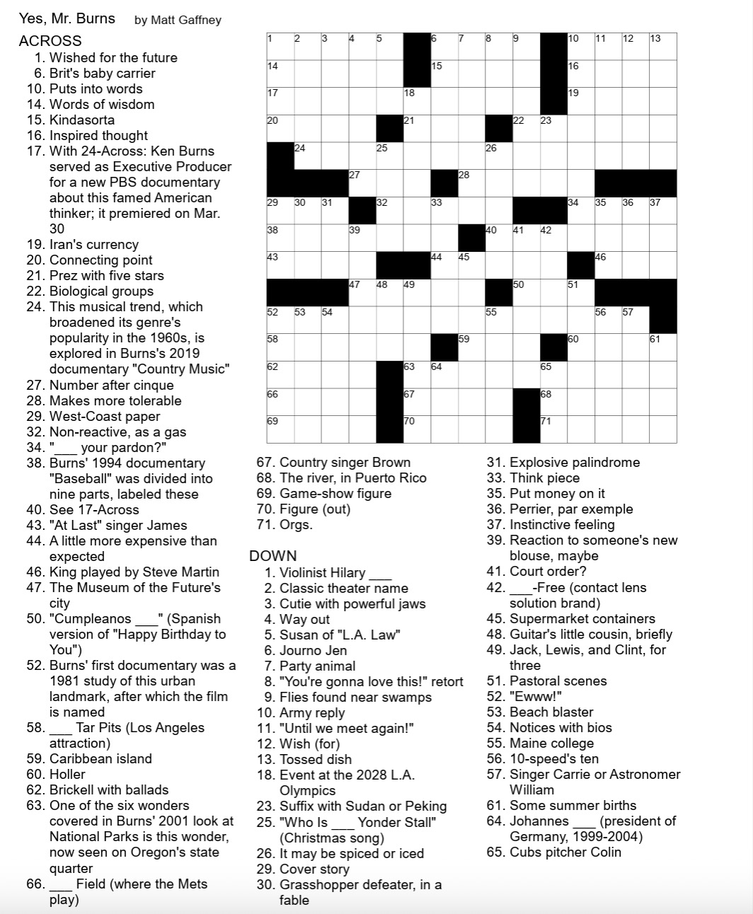 An unsolved crossword puzzle.