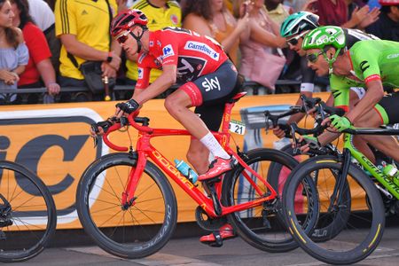 Along with the custom Pinarello, Froome also went with a red Kask Helmet, red Sidi's and a band of red on his bibs to complete the look