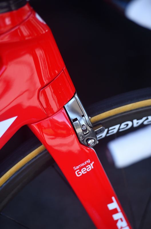 A nice integrated front brake on the soon to be revealed Trek Madone at the Dauphin&eacute;: