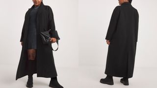 Simply Be Black Faux Wool Maxi Coat