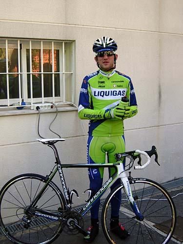 Sylvester Szmyd quickly poses before the ride.