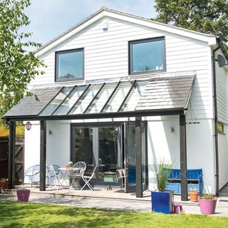 raer house exterior with covered patio