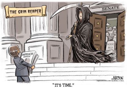 Political Cartoon U.S. Trump impeachment McConnell senate Pelosi grim reaper